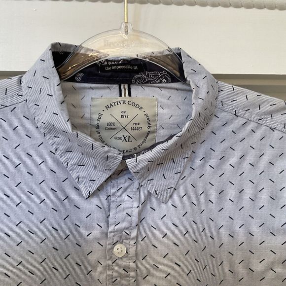 Men’s Native Code Blue Geometric Button Front Cotton Casual Shirt Long Sleeve XL - Picture 6 of 12